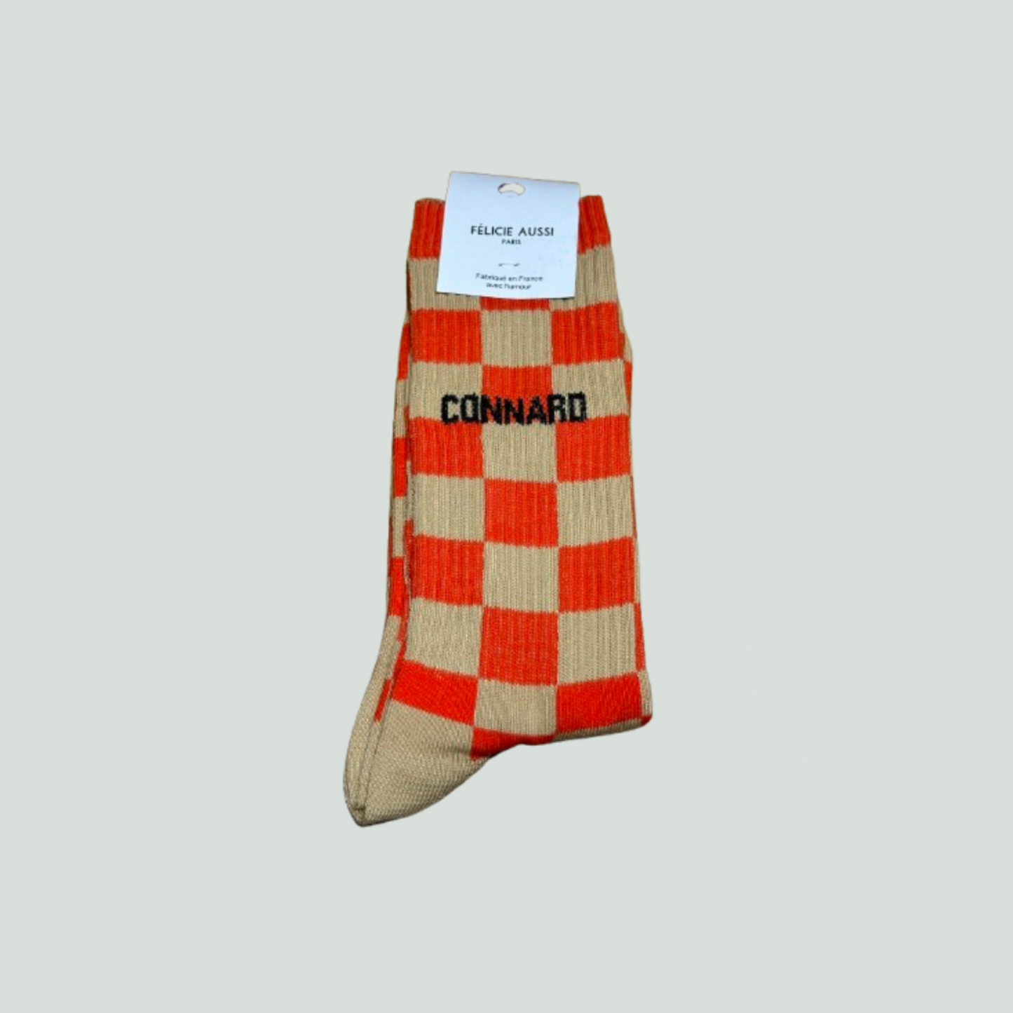 Chaussettes - Connard - damier sable et rouge - Félicie aussi