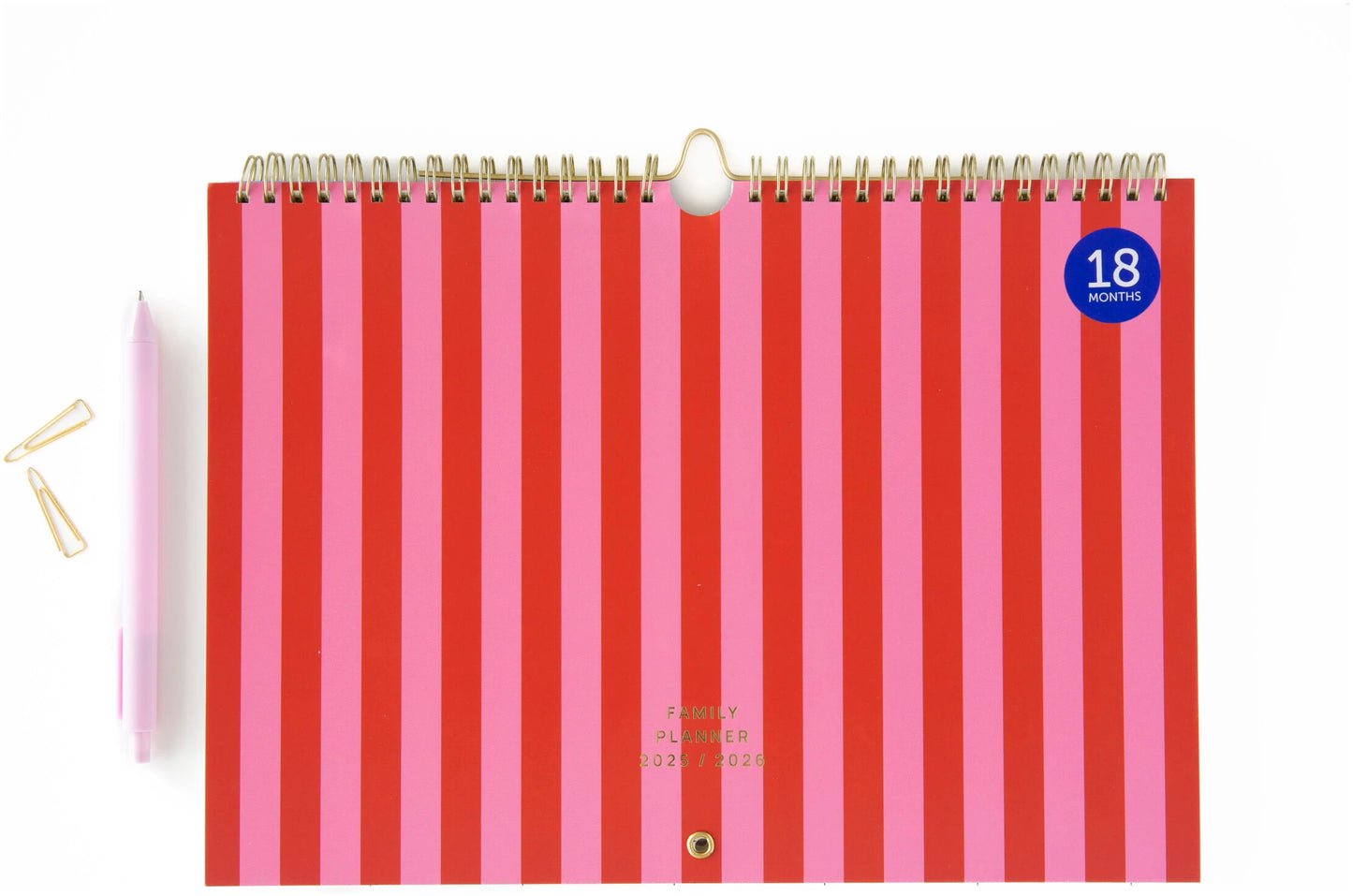 Agenda familial - 18 mois - 2025/2026 - rayures roses - A-Journal Collection