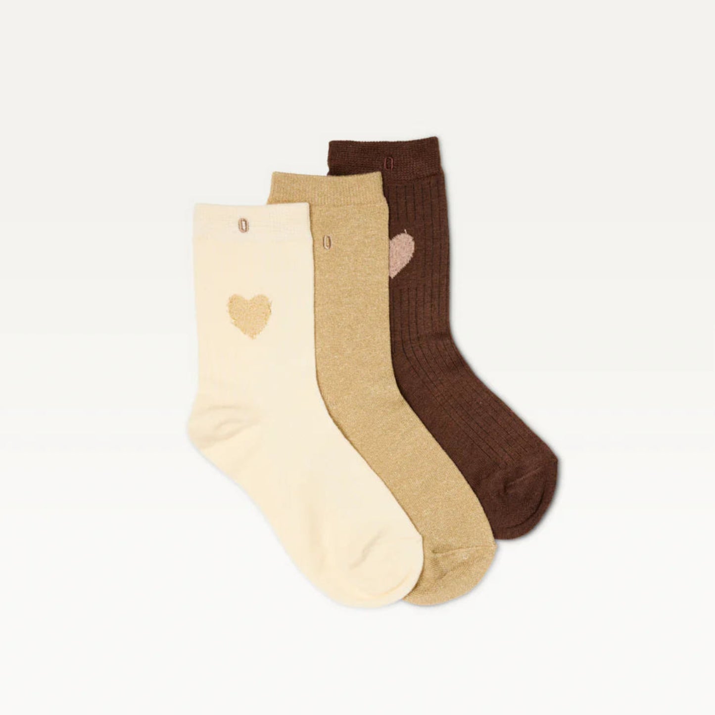 Pack de 3 Chaussettes - Fantaisie coeur marron doré écru - Odaje