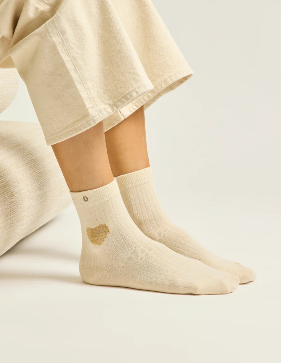 Pack de 3 Chaussettes - Fantaisie coeur marron doré écru - Odaje
