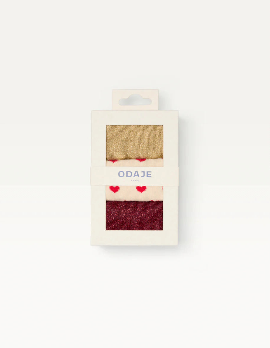Pack de 3 Chaussettes - Fantaisie petit coeur bordeaux doré - Odaje