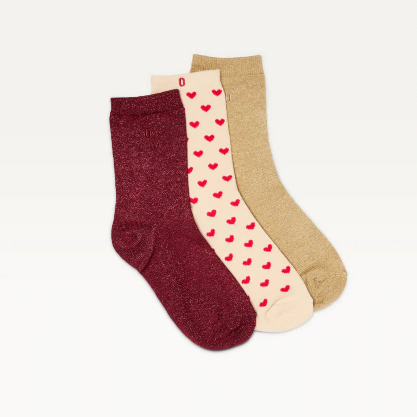 Pack de 3 Chaussettes - Fantaisie petit coeur bordeaux doré - Odaje