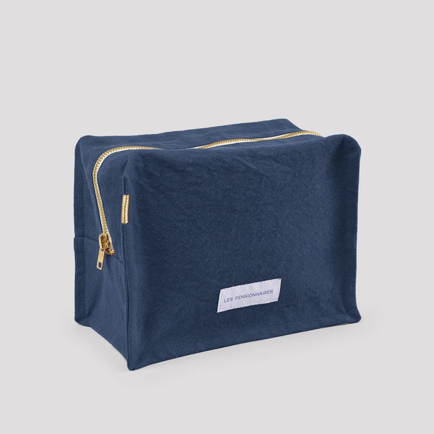 Trousse de toilette - cube - Bleu orage en épaisse toile de coton bio - Les pensionnaires