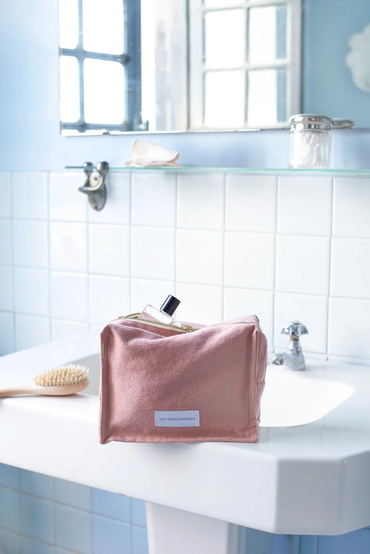 Trousse de toilette - cube - Bois de rose en épaisse toile de coton bio - Les pensionnaires