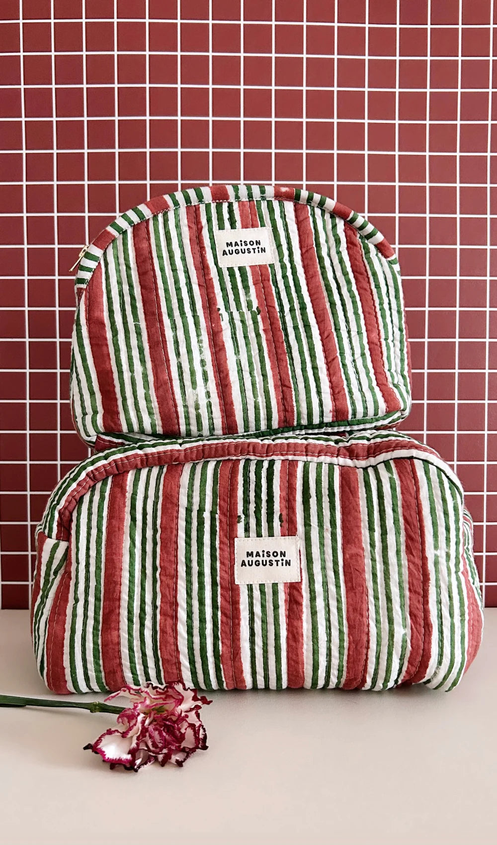 Trousse - Make up - Stripe - Brique - Maison Augustin