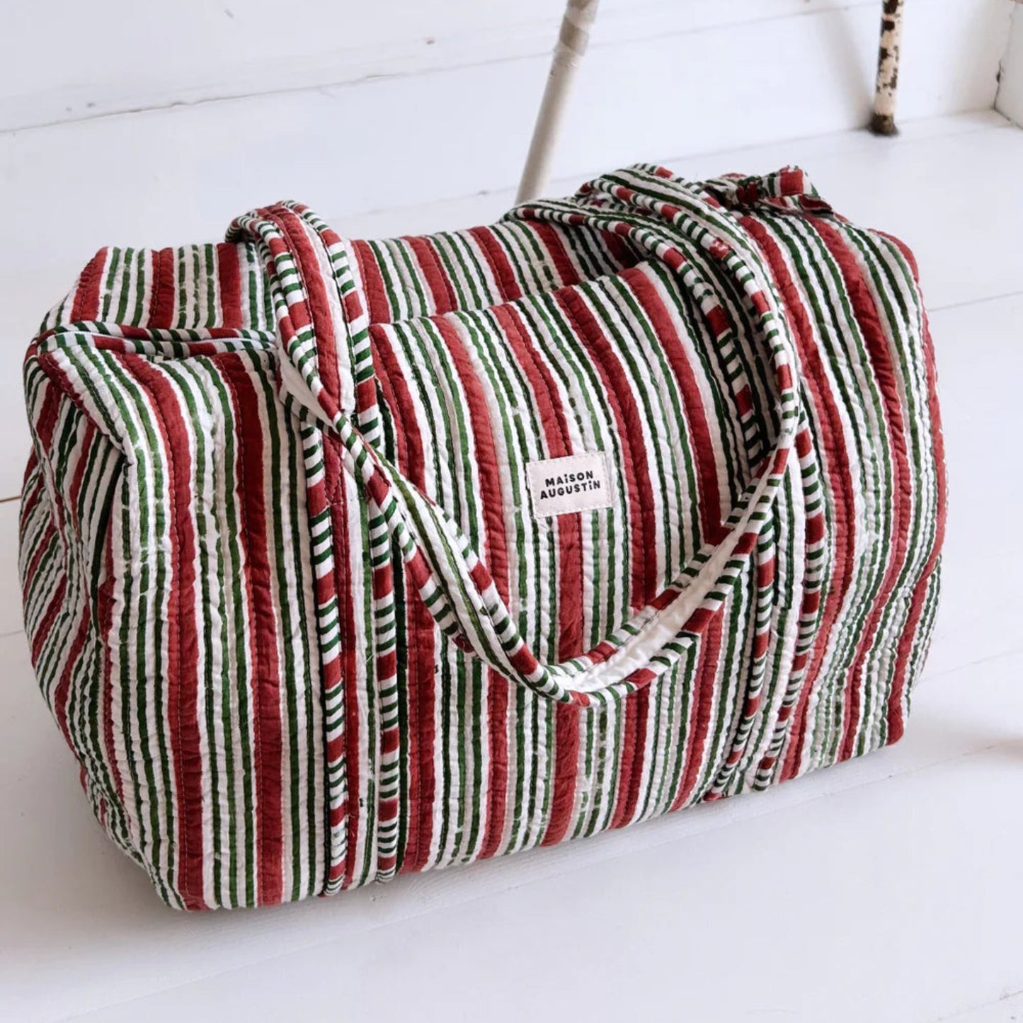 Sac - Week end - Stripe - Brique - Maison Augustin