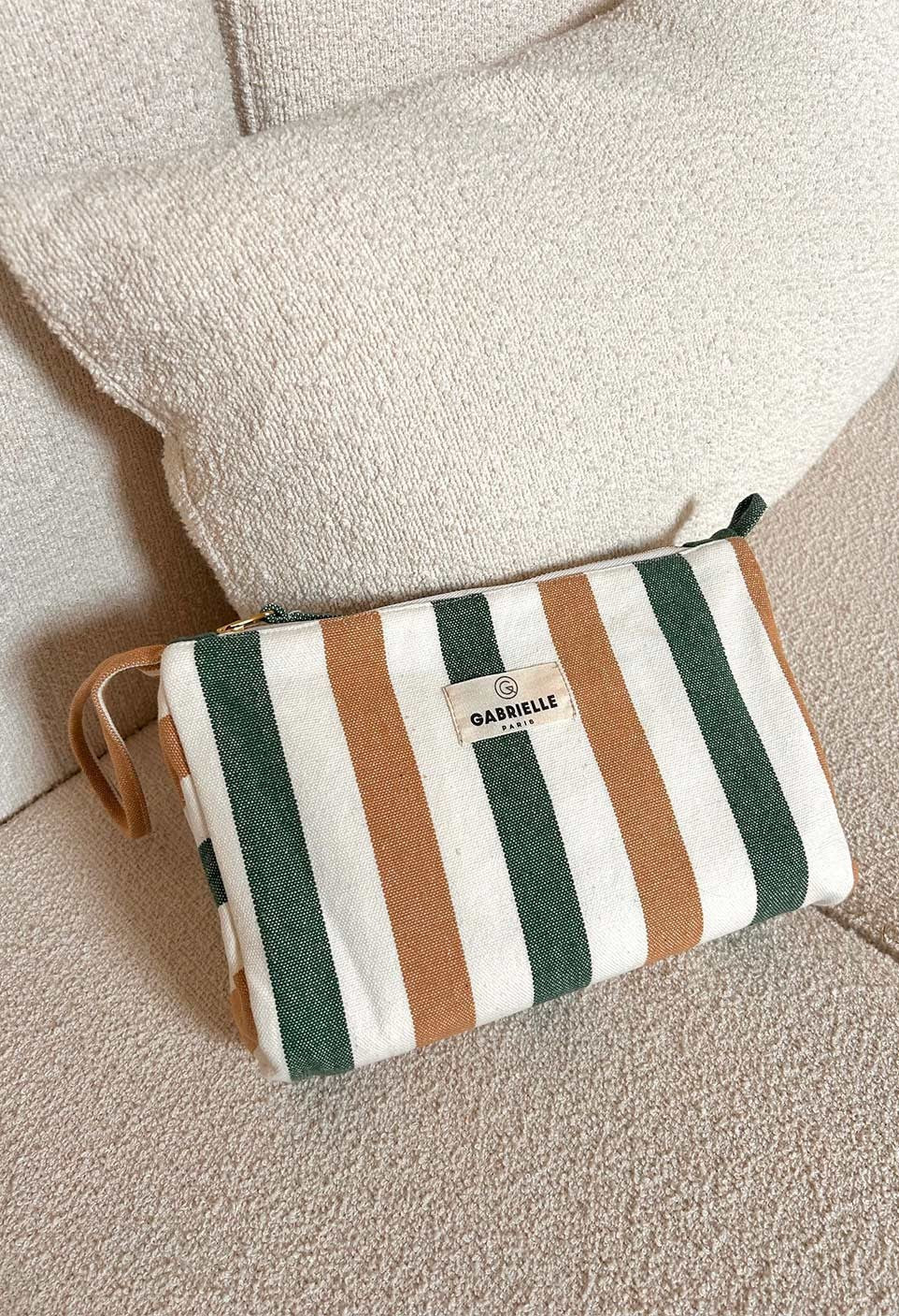 Pochette - avec anse - Rayures émeraude - Gabrielle Paris