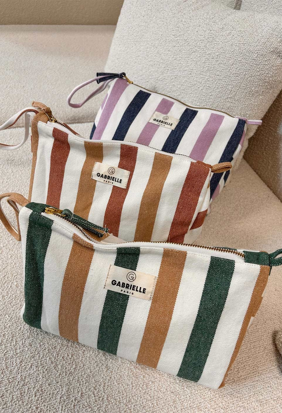 Pochette - avec anse - Rayures émeraude - Gabrielle Paris