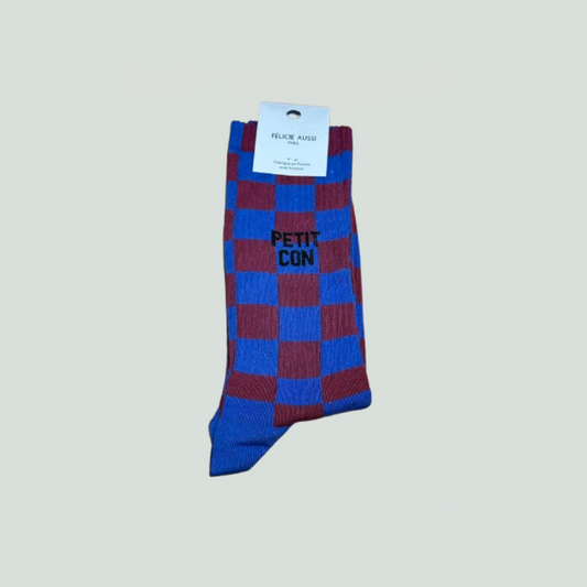Chaussettes - Petit con - Damier bleu prune - Félicie Aussi