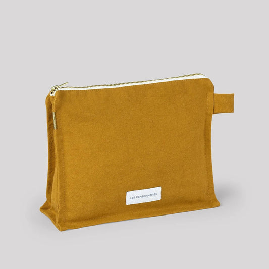 Trousse de toilette - jaune safran en épaisse toile de coton bio - Les pensionnaires