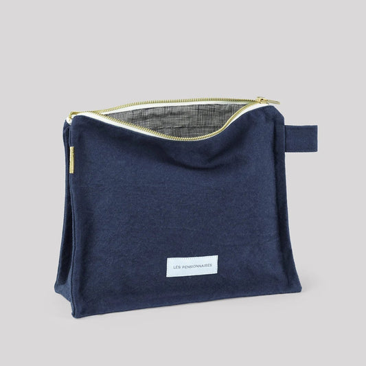 Trousse de toilette - bleu orage en épaisse toile de coton bio - Les pensionnaires