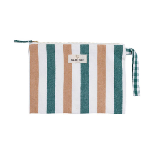 Pochette - avec anse - Rayures émeraude - Gabrielle Paris