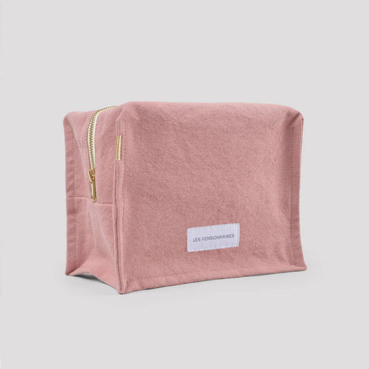 Trousse de toilette - cube - Bois de rose en épaisse toile de coton bio - Les pensionnaires