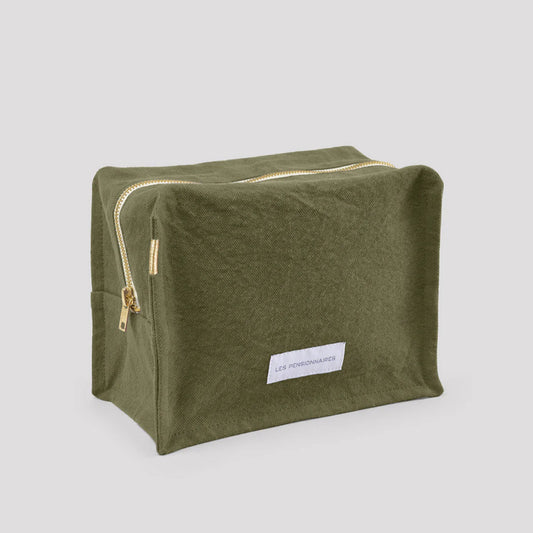 Trousse de toilette - cube - Vert câpre en épaisse toile de coton bio - Les pensionnaires