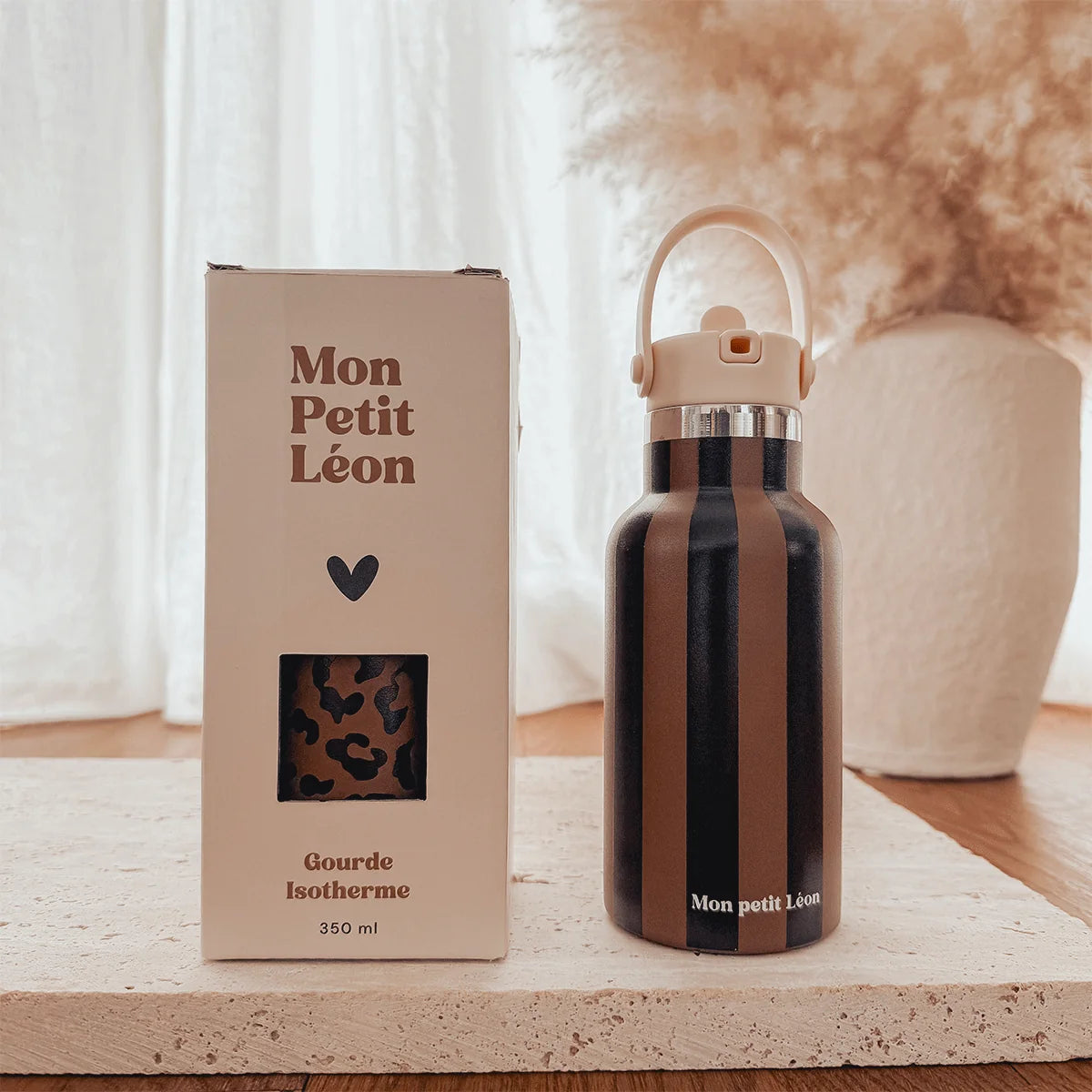 Gourde isotherme enfant - Rayures marrons et noires - Mon petit Léon