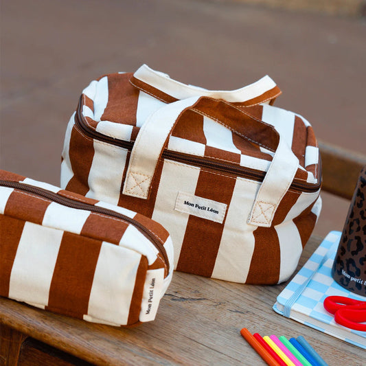 Lunch Bag isotherme - Rayures Marron beige - Mon petit Léon