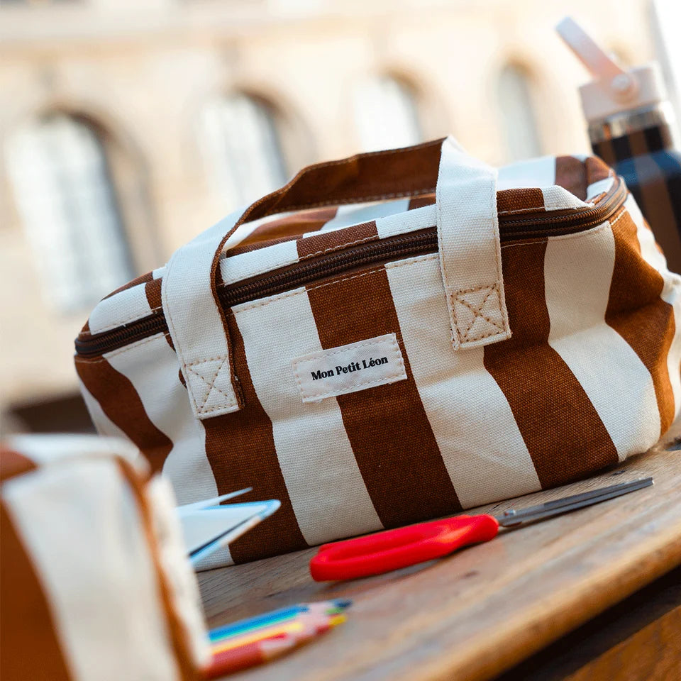 Lunch Bag isotherme - Rayures Marron beige - Mon petit Léon