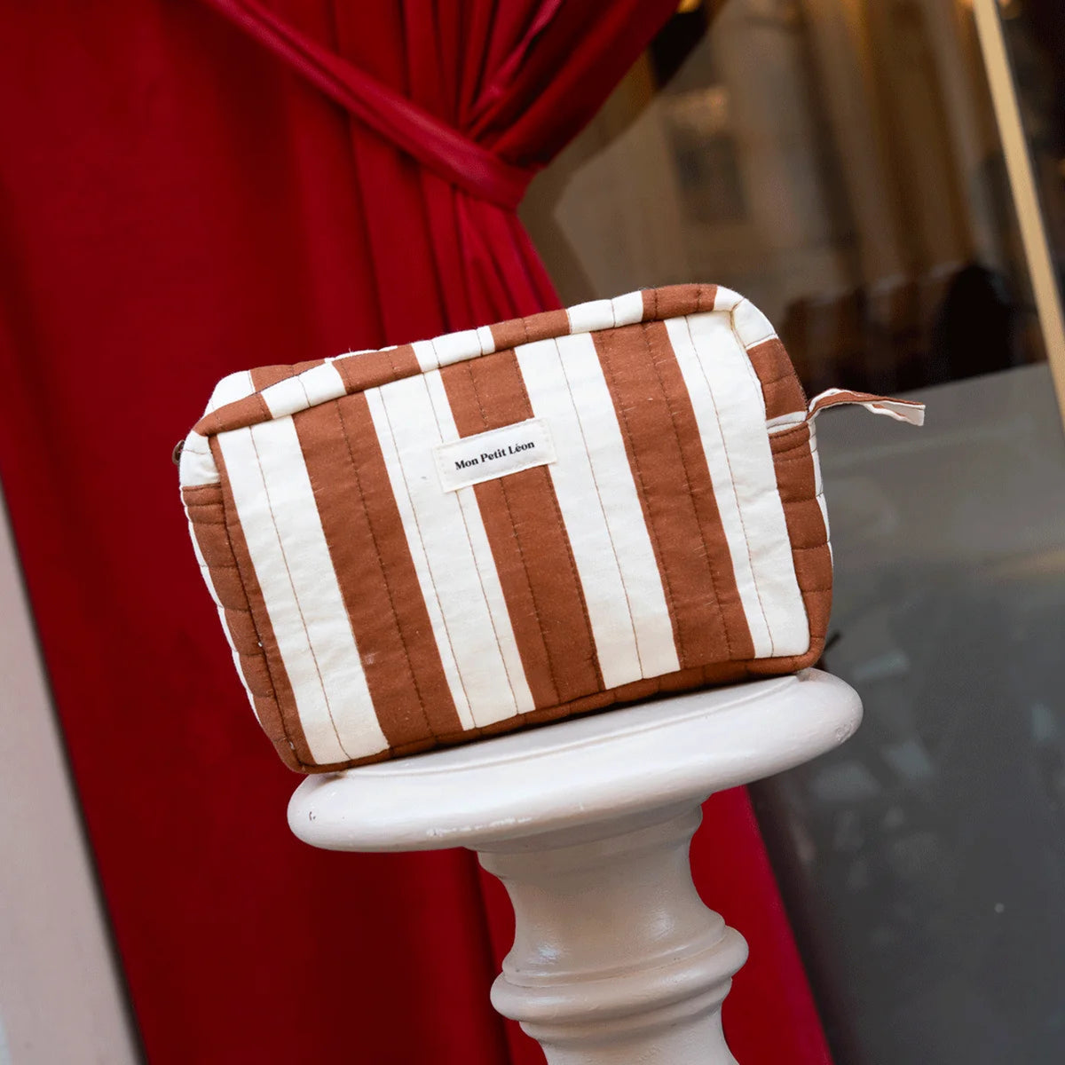 Trousse de toilette - Rayures marrons et beiges