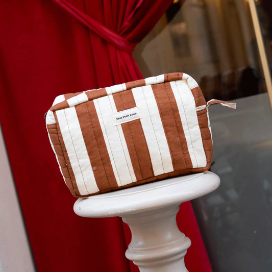 Trousse de toilette - Rayures marrons et beiges
