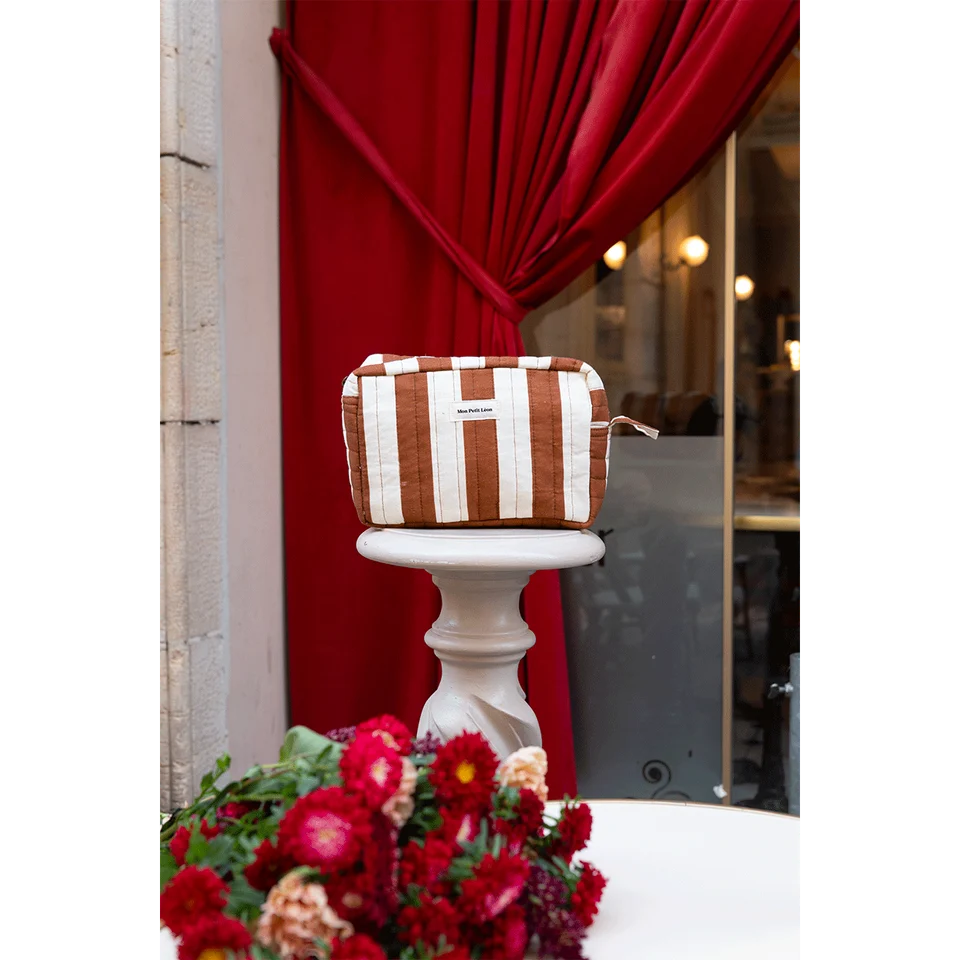 Trousse de toilette - Rayures marrons et beiges