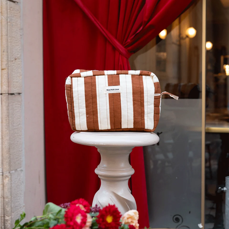 Trousse de toilette - Rayures marrons et beiges