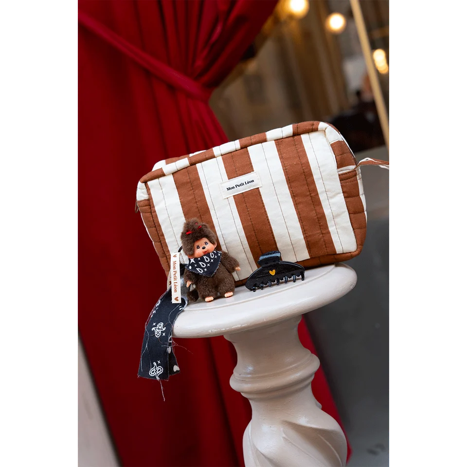 Trousse de toilette - Rayures marrons et beiges