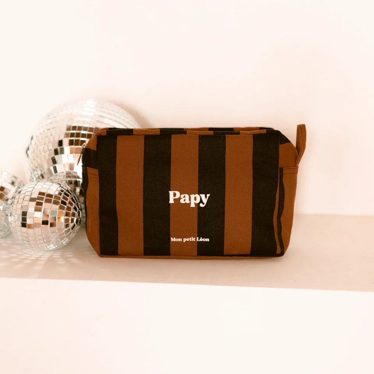 Trousse de toilette - Rayures noires et marrons - Papy - Mon petit Léon