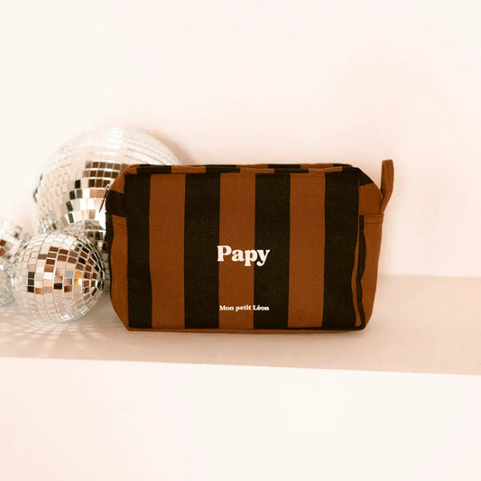Trousse de toilette - Rayures noires et marrons - Papy - Mon petit Léon