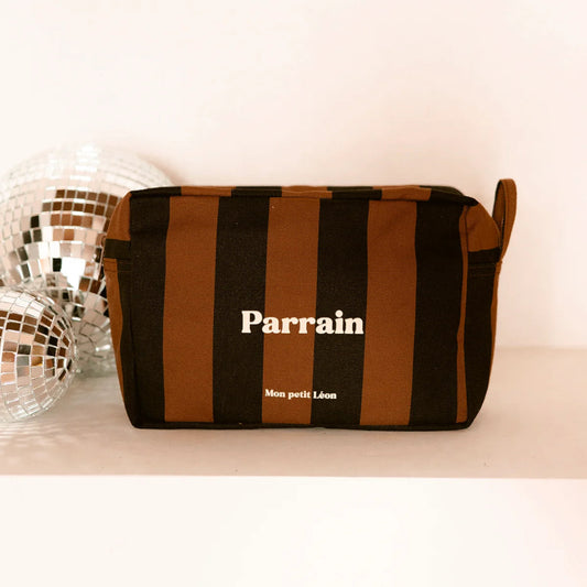Trousse de toilette - Rayures noires et marrons - Parrain - Mon petit Léon
