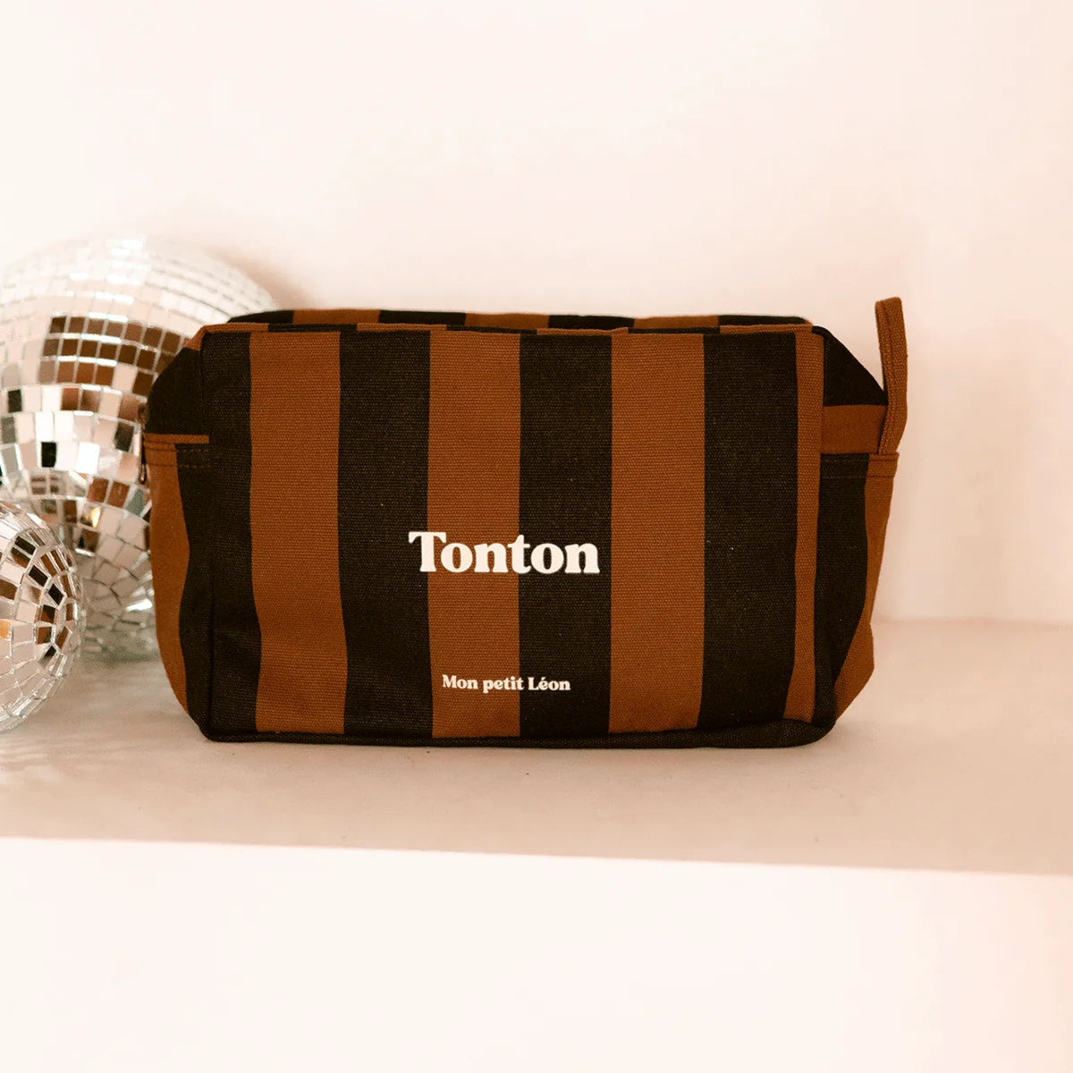 Trousse de toilette - Rayures noires et marrons - Tonton - Mon petit Léon
