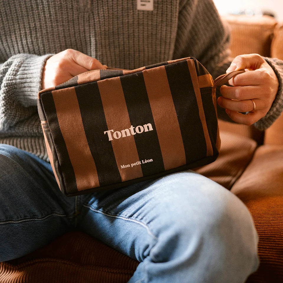 Trousse de toilette - Rayures noires et marrons - Tonton - Mon petit Léon