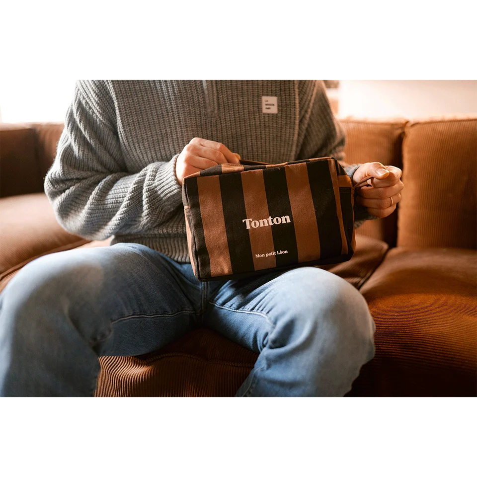 Trousse de toilette - Rayures noires et marrons - Tonton - Mon petit Léon